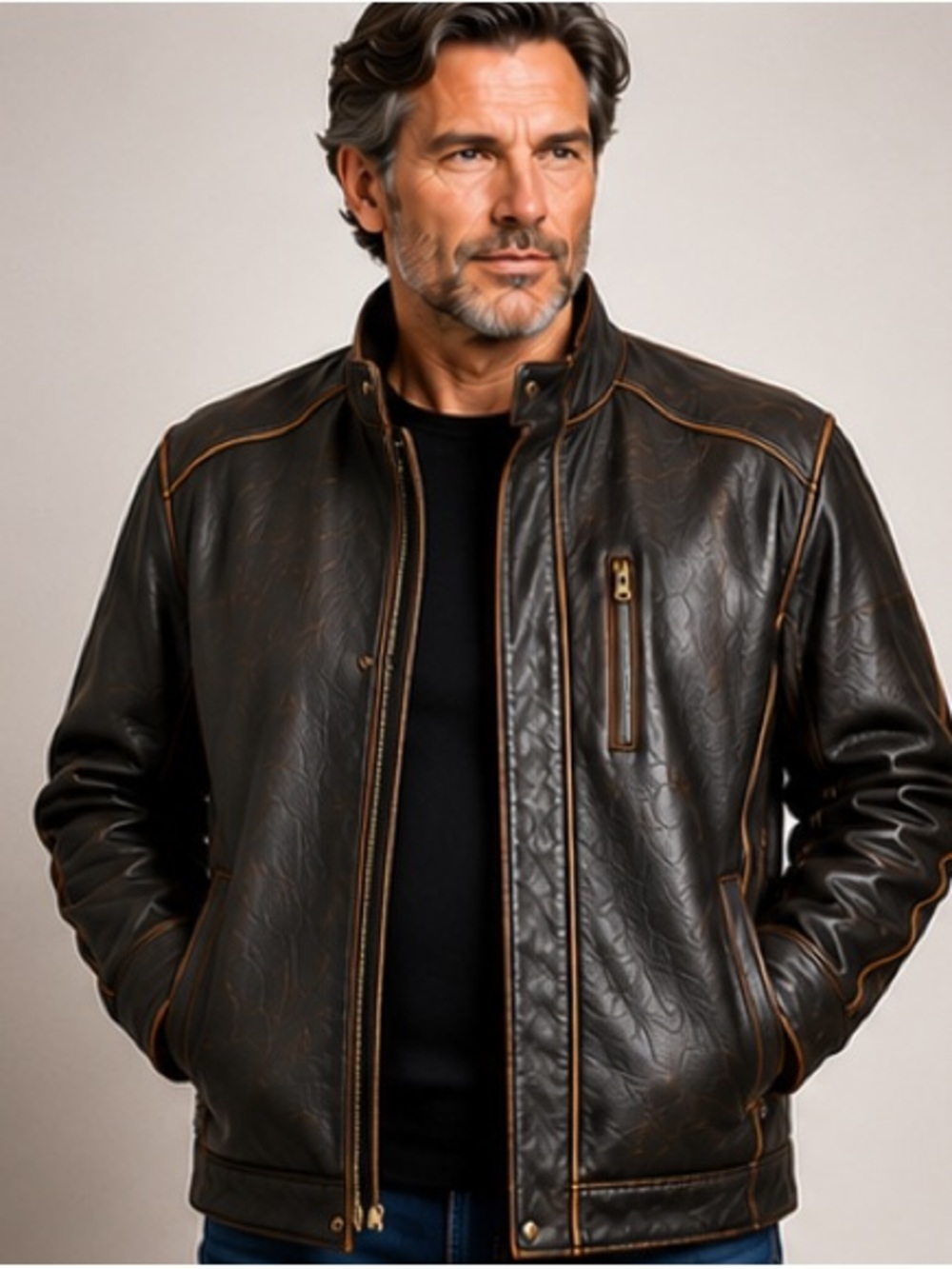 The Territory Ahead “Falcon Bluff” Dark Brown Leather Jacket w Contrast Trim XXL